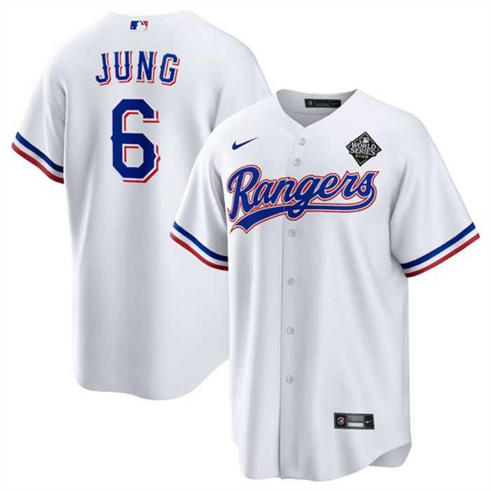 Mens Texas Rangers #6 Josh Jung 2023 White World Series Stitched Baseball Jersey Dzhi->texas rangers->MLB Jersey